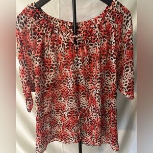 Leopard Print Women's Top - Red and Black